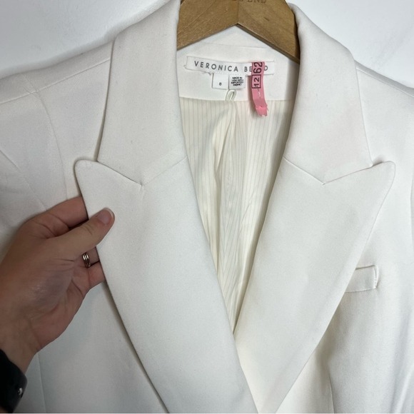 Veronica Beard Ivory Thaddeus Double Breasted Dicky Jacket Blazer Size 8 - Picture 5 of 12